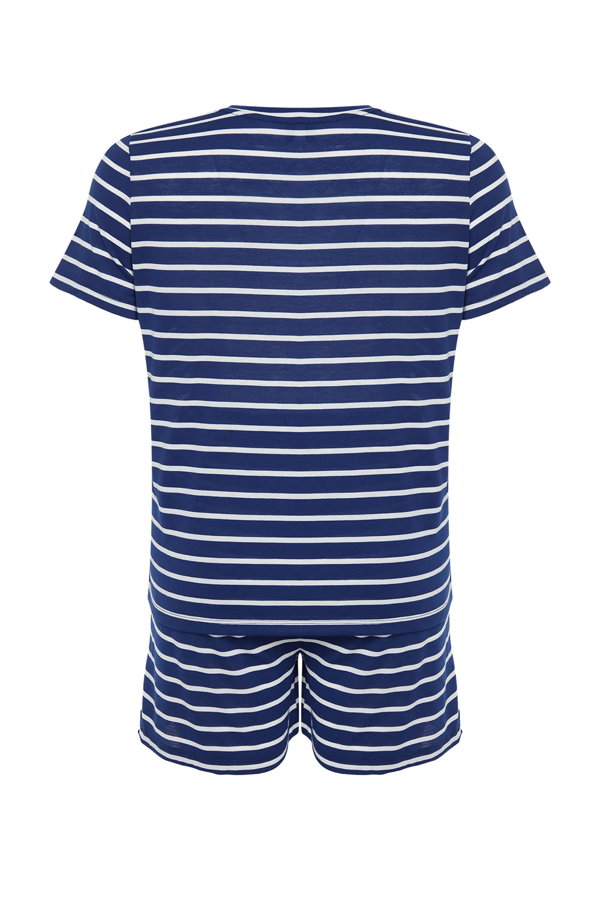 Trendyol Curve  Marineblaues Pyjama-Set aus Strick mit Streifen und Regenbogen-Print TBBSS24AI00029