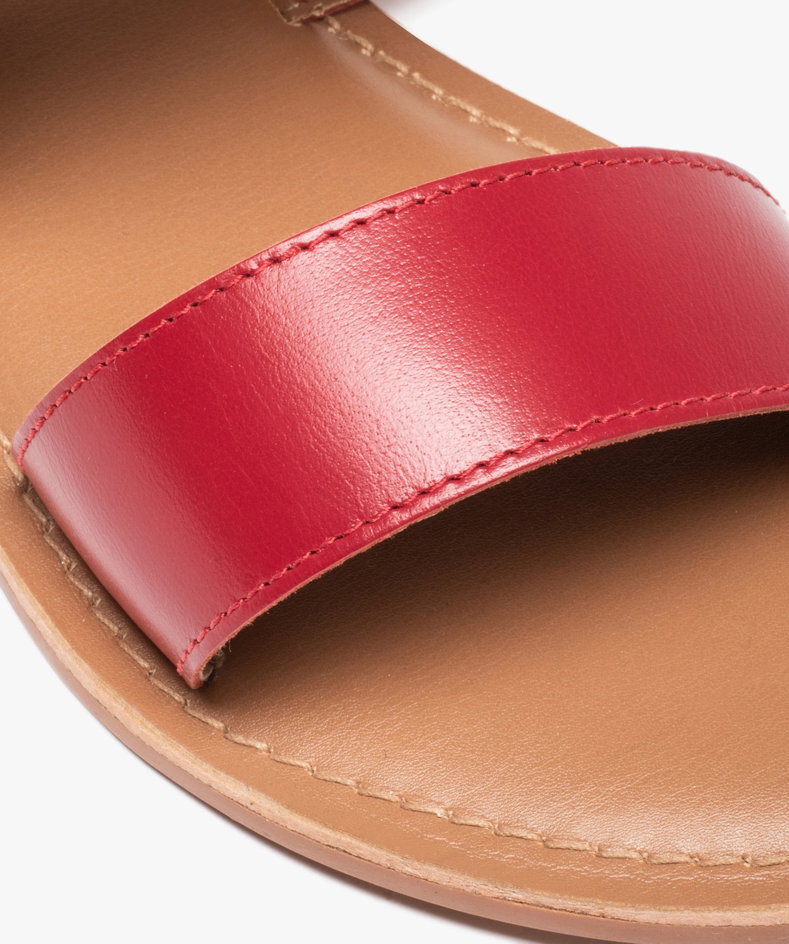 Mules femme plates à larges brides dessus cuir uni rouge | GEMO