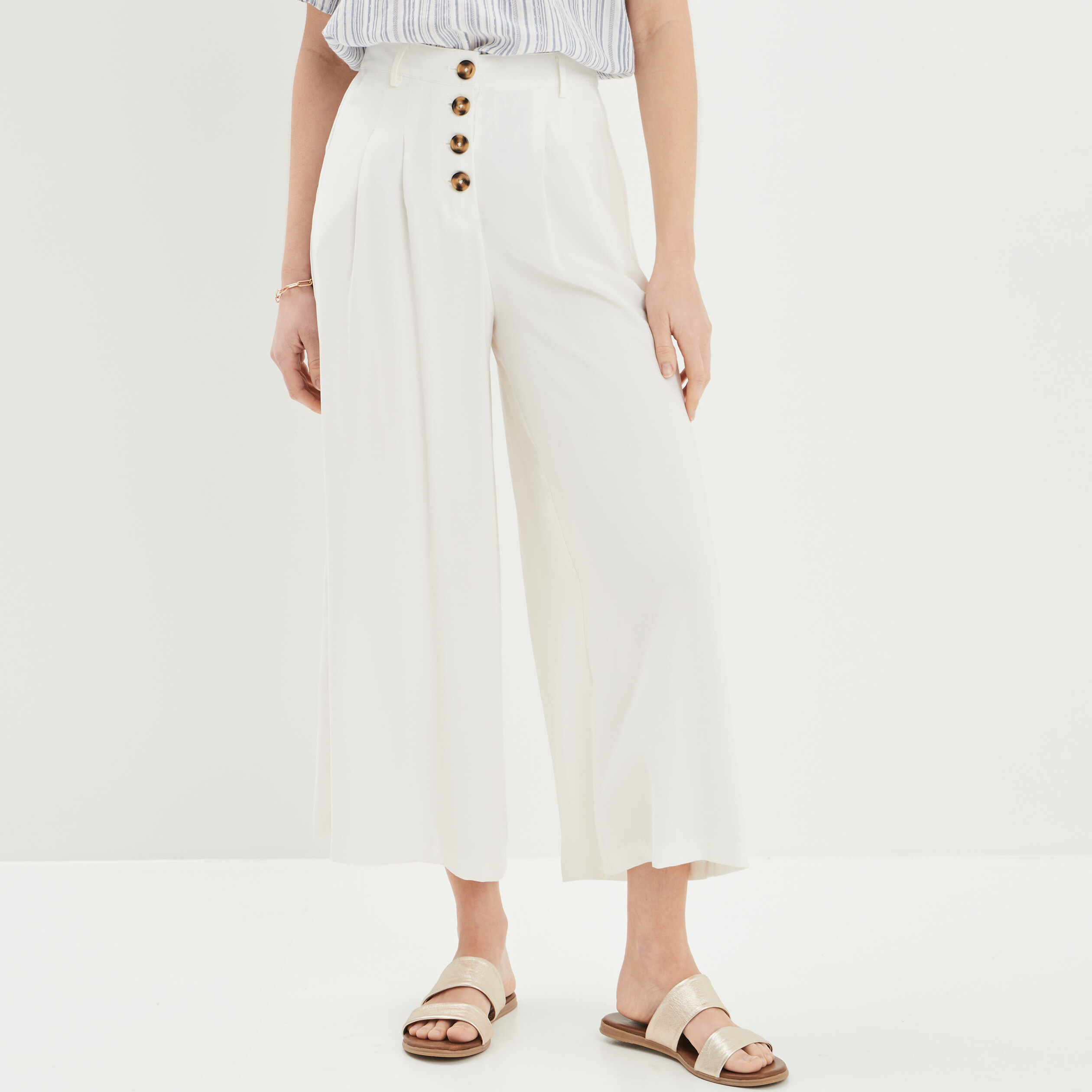 Jupe-culotte large blanc femme | La Halle
