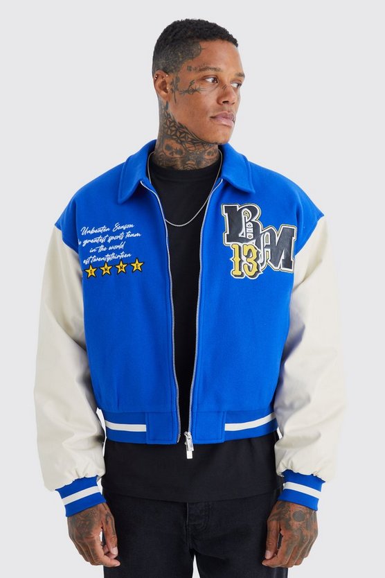 Kastige Melton Jacke mit PU-Kragen
