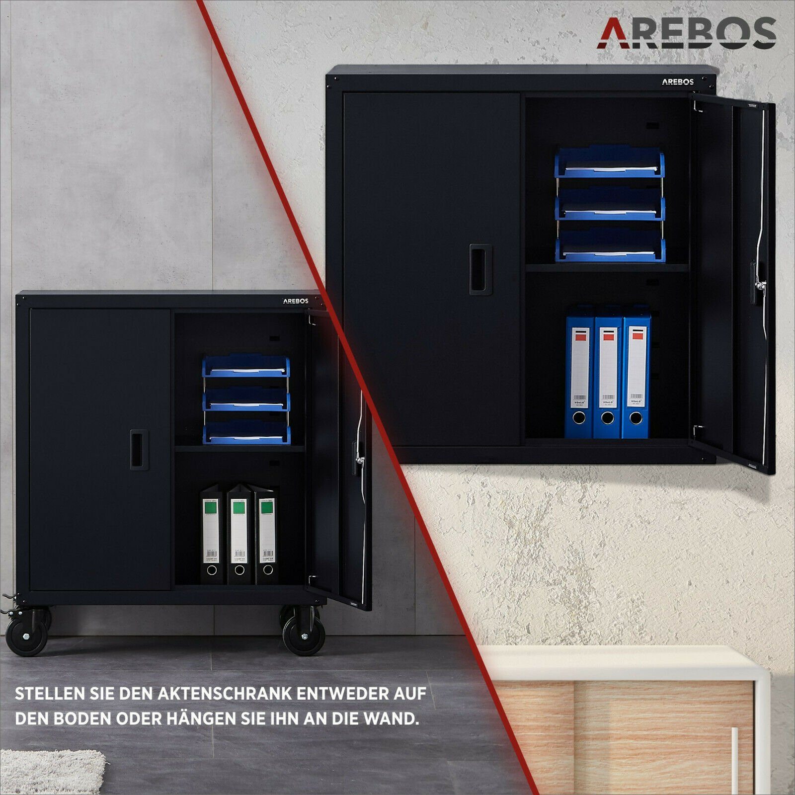 Arebos Aktenschrank Büroschrank, Lagerschrank, Höhenverstellbarer Einlegeboden (Stück)