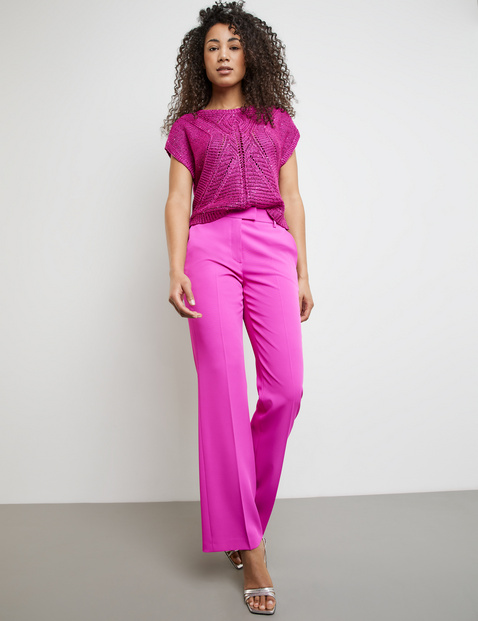 Kurzarmpullover mit transparentem Ajoursmuster
