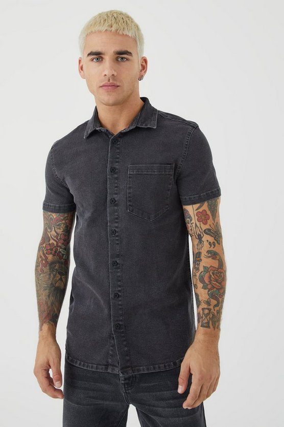 Kurzärmliges Muscle-Fit Jeanshemd