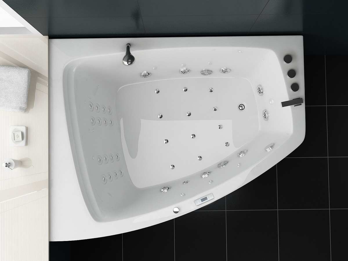 PureHaven Whirlpool 180x140 cm Reinigungsprogramm & Lichttherapie modernes Design Wasserfall 12 Hydrojets Bluetooth-fähiges Soundsystem