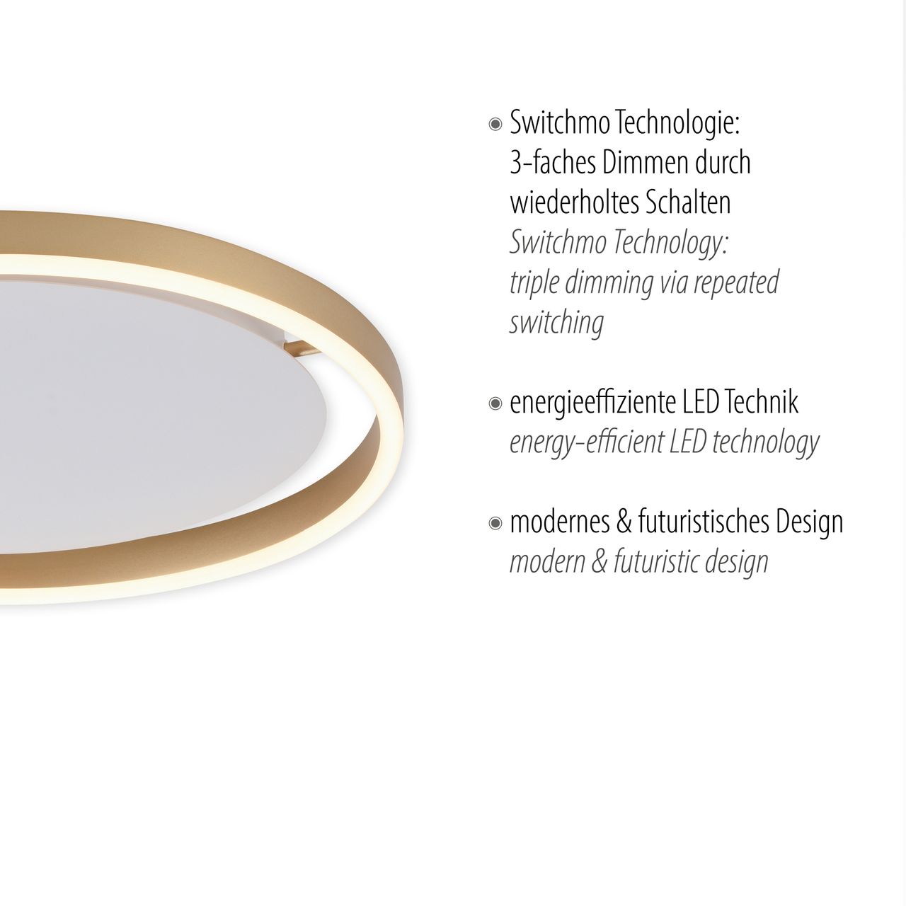 JUST LIGHT LeuchtenDirekt LED Deckenleuchte RITUS, rund, 3-Stufen Dimmer, 3000Kelvin,  Innenleuchte, IP20