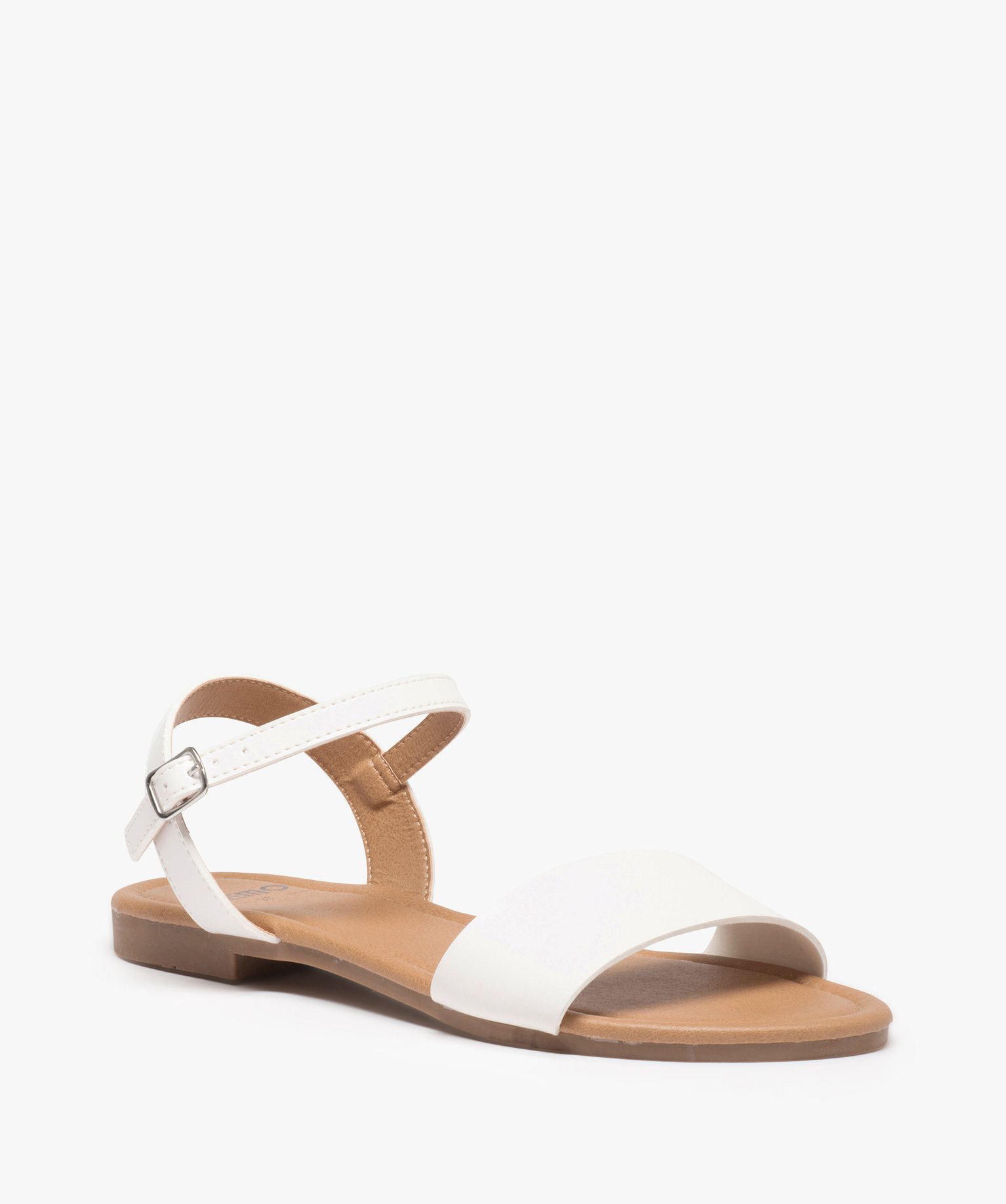 Nu-pieds femme unis à talon plat et bride large blanc | GEMO