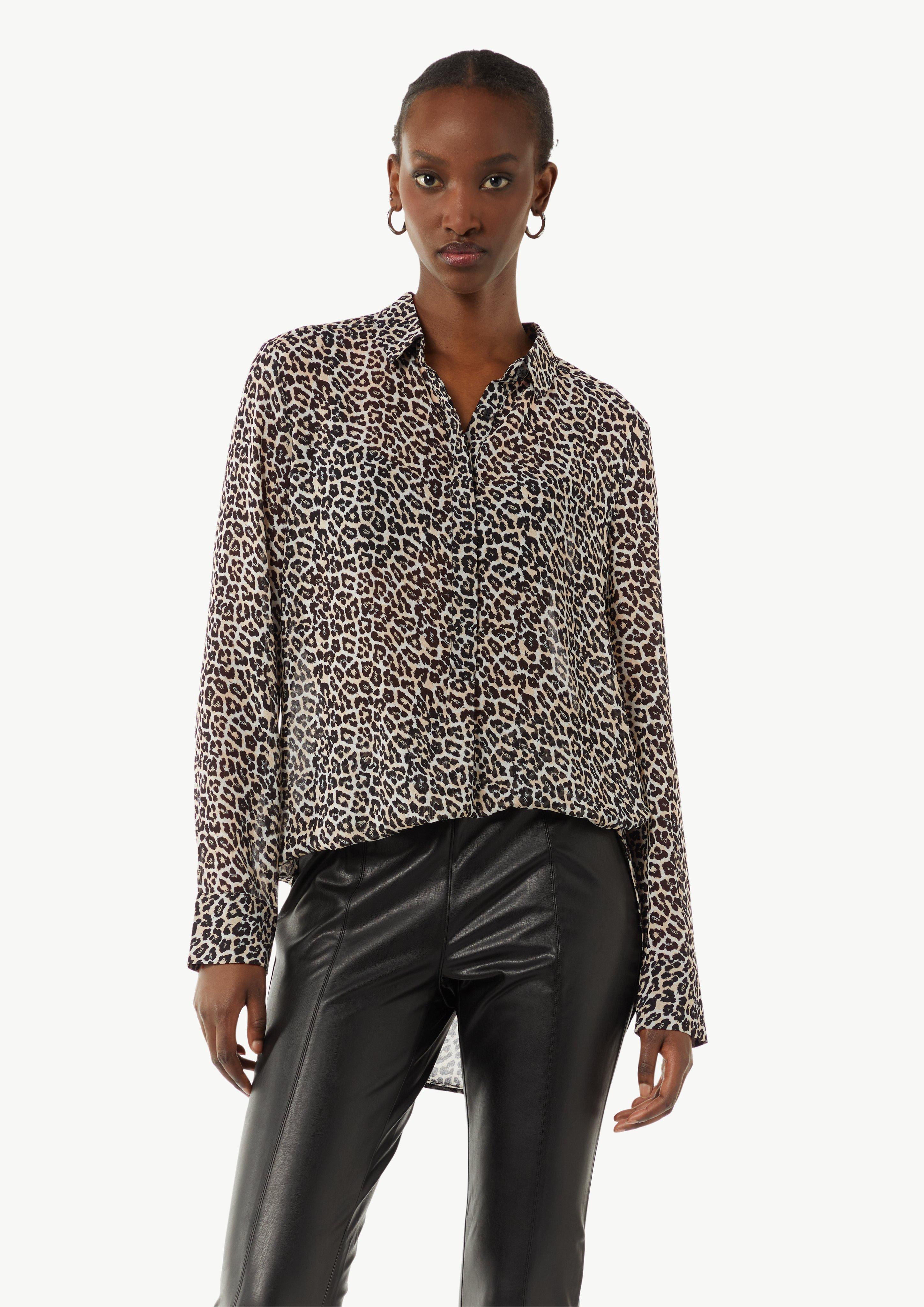 Longbluse aus Chiffon mit Leo-Print - beige