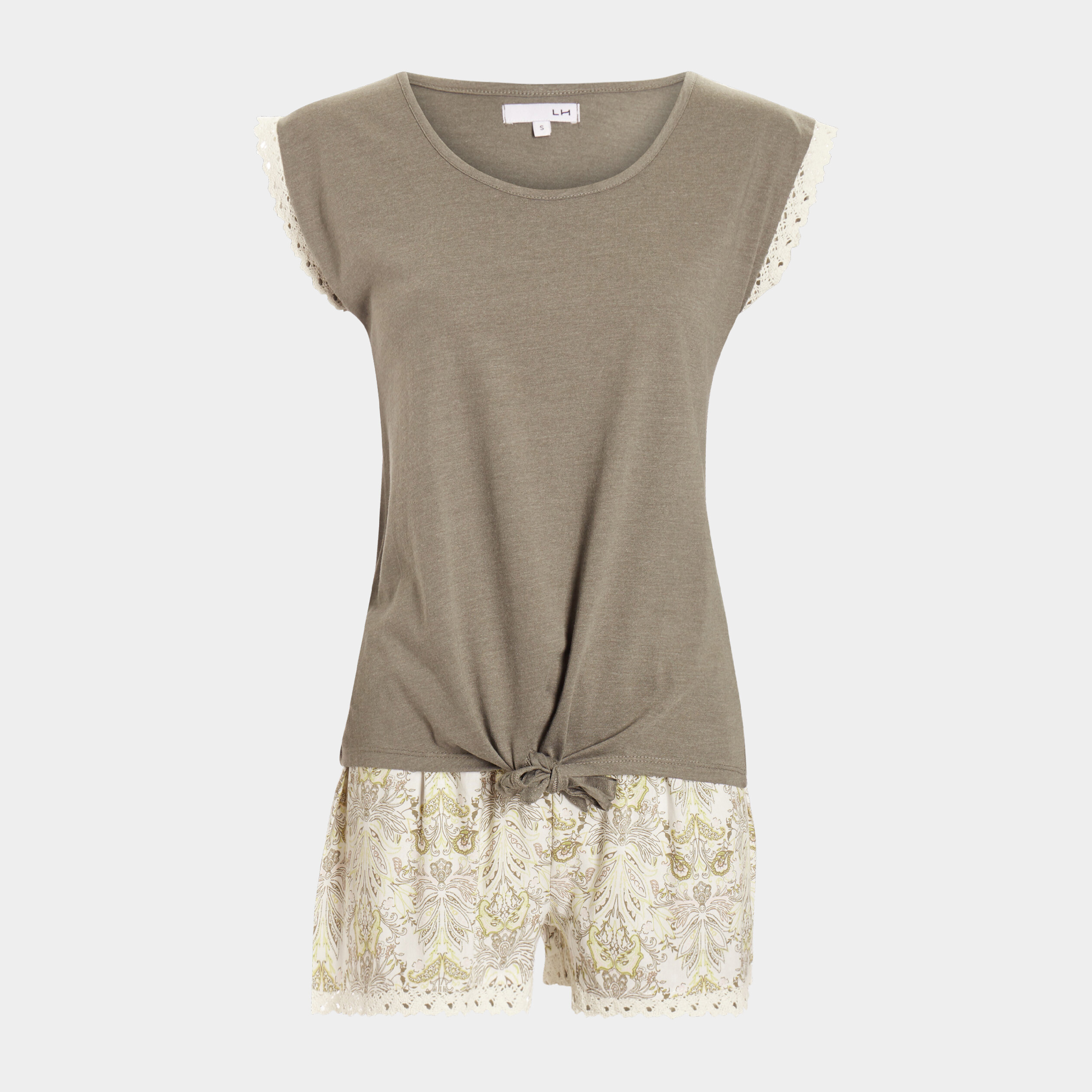 Ensemble pyjama 2 pièces t-shirt à noeud beige femme | La Halle