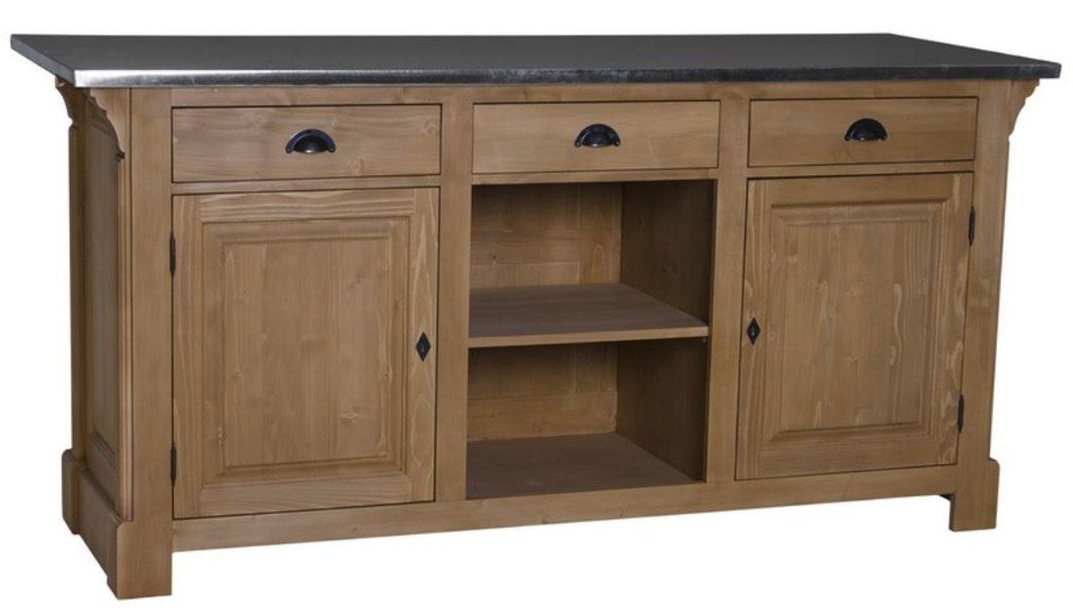 Casa Padrino Barschrank Landhausstil Theke Braun / Silber 191 x 68 x H. 95 cm - Massivholz Thekentisch mit verzinkter Tischplatte