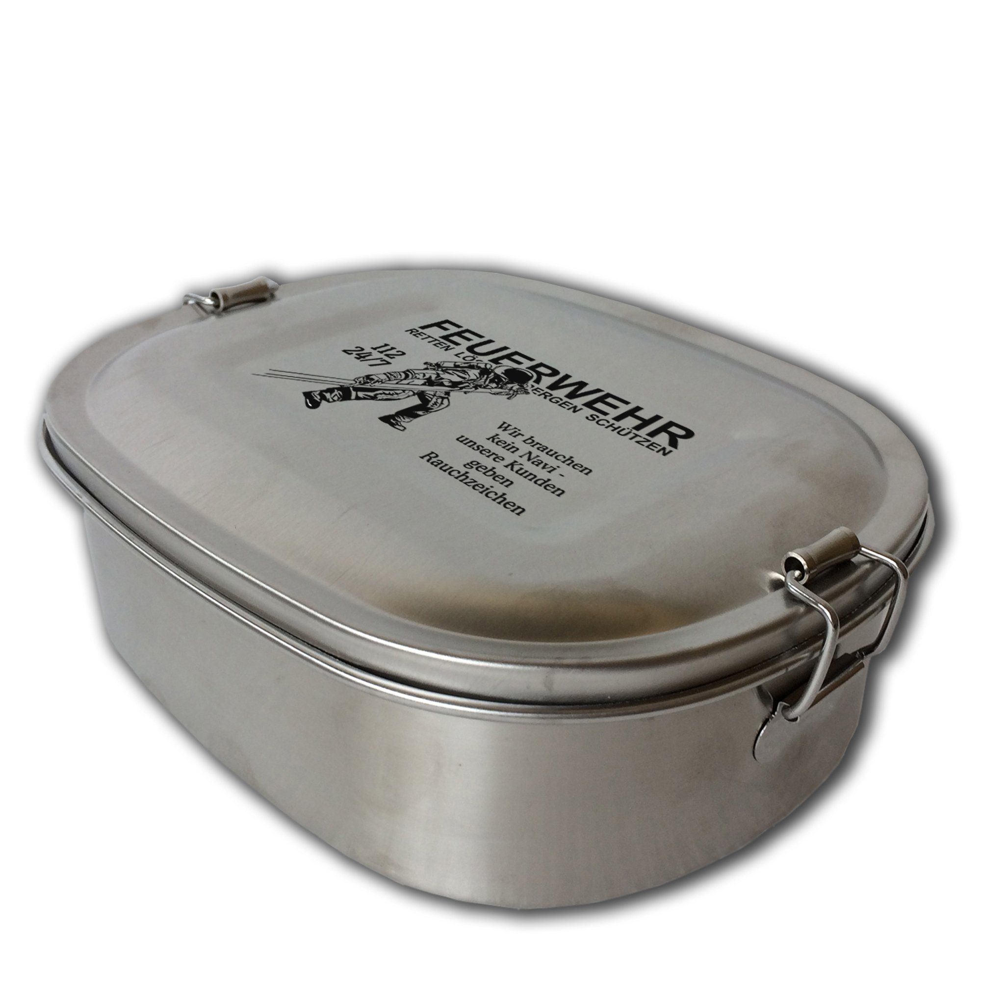 elbedruck Lunchbox Edelstahl Brotdose Lunchbox mit Gravur Feuerwehrmann mit Schlauch verschiedene Motive und Größen zur Auswahl auch als Set erhältlich Freiwillige Feuerwehr, kleine Dose (ca. 700 ml), Edelstahl, handgefertigtes Produkt