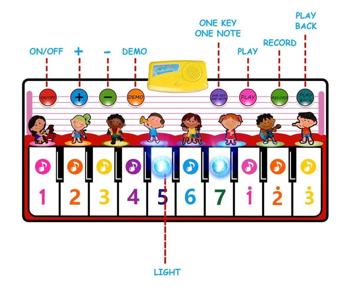 vokarala Musikinstrumentenpedal Spielmatte Kinder Klaviermatte Tanzmatte Musikmatte mit 8 Instrument