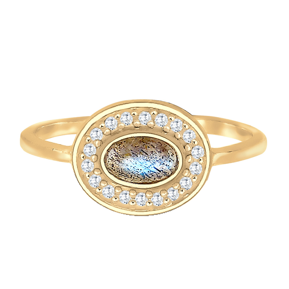 Elli Elli Bague Antique Noble Élégant Cristaux Zircone Labradorite Bague Femme  Plaqué Bague