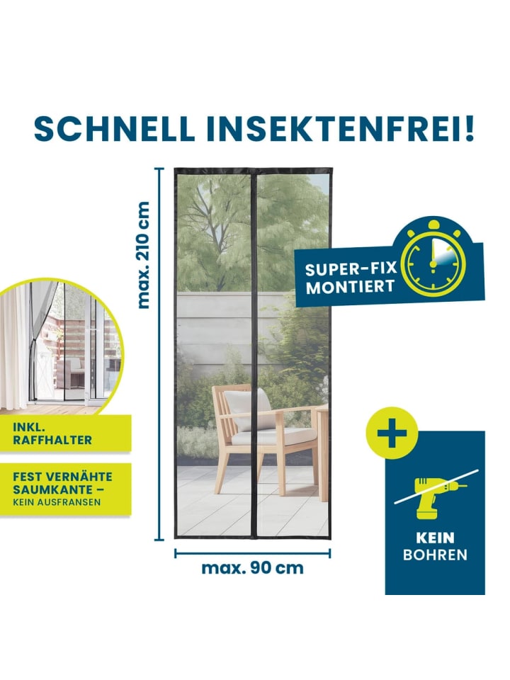 HOBERG Hoberg  Tür-Insektenschutz - 90 x 210 cm - Schwarz günstig kaufen onesize
