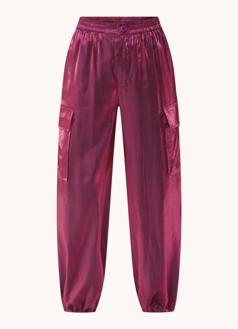 Refined Department Demy high waist tapered fit cargo pants with metallic finish