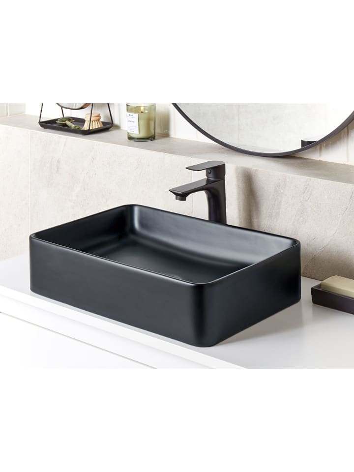 Beliani Waschbecken CHIVANA in Schwarz - (W) 51 x (H) 11 x (L) 34 cm günstig kaufen onesize