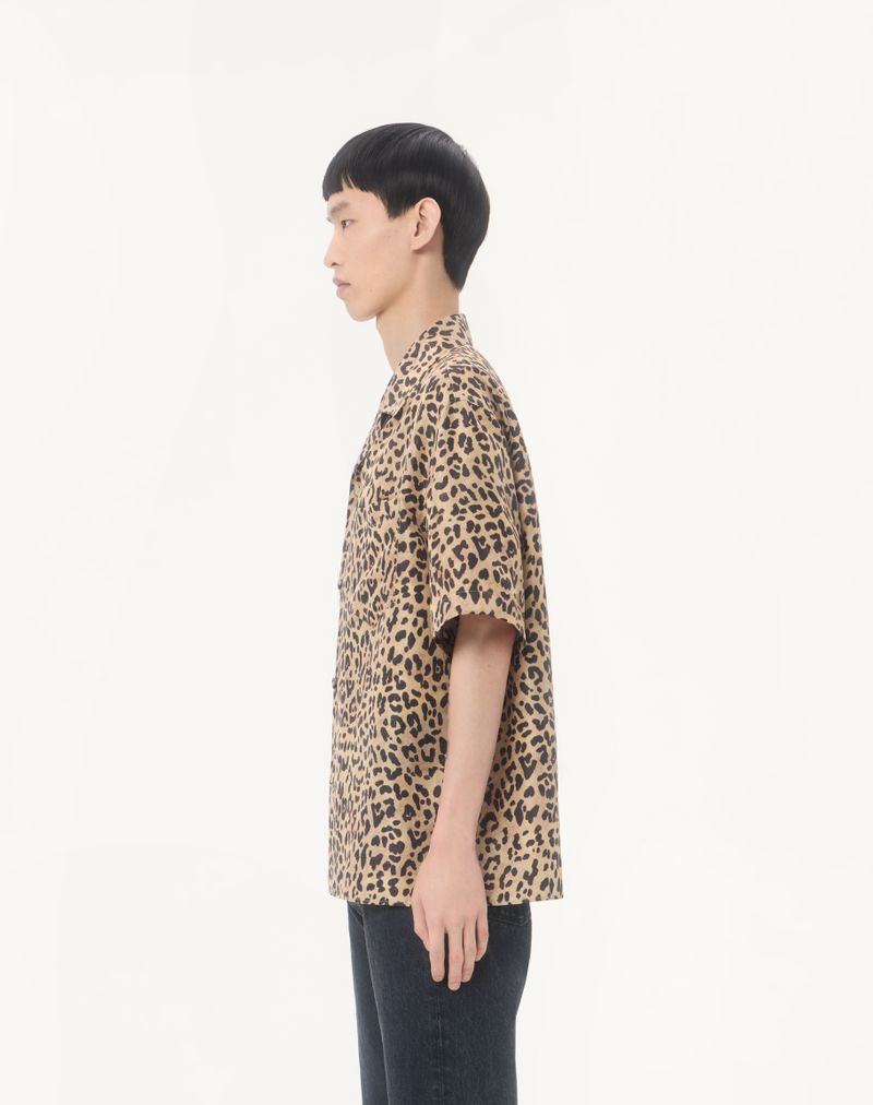 Camisa Valentino Habotai Silk Bowling com estampa Fauve Eclat Animalier