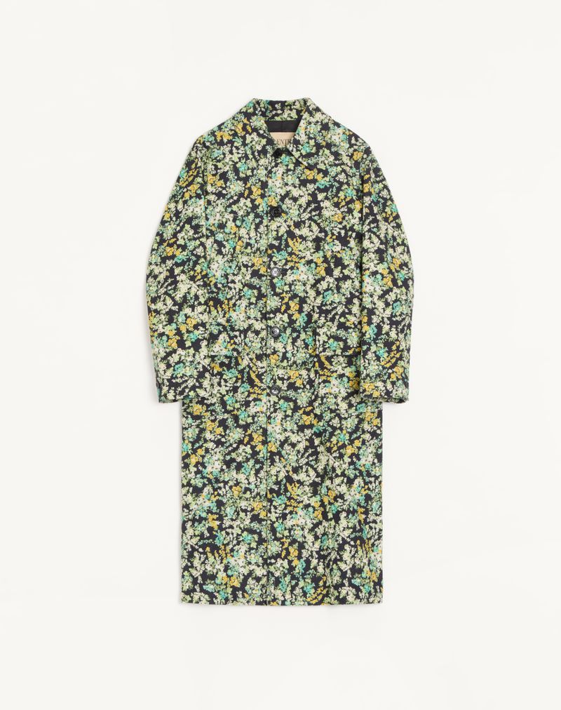 Valentino enkeltradet bomuldsfrakke med blomsterprint i papir