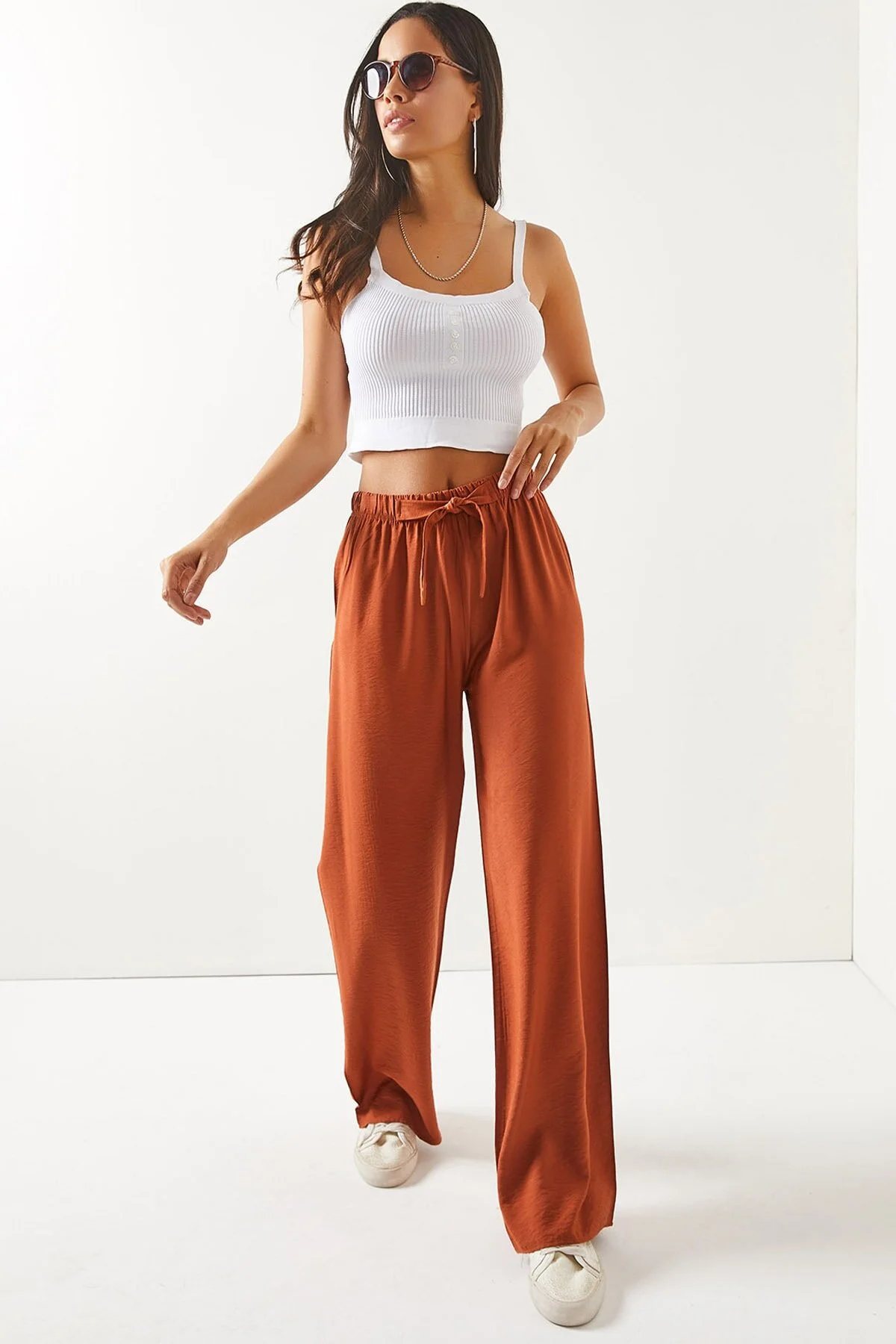 Olalook  Damen-Palazzo-Ayrobin-Hose mit Zwiebelhautgürtel und elastischem Bund PNT-19000200