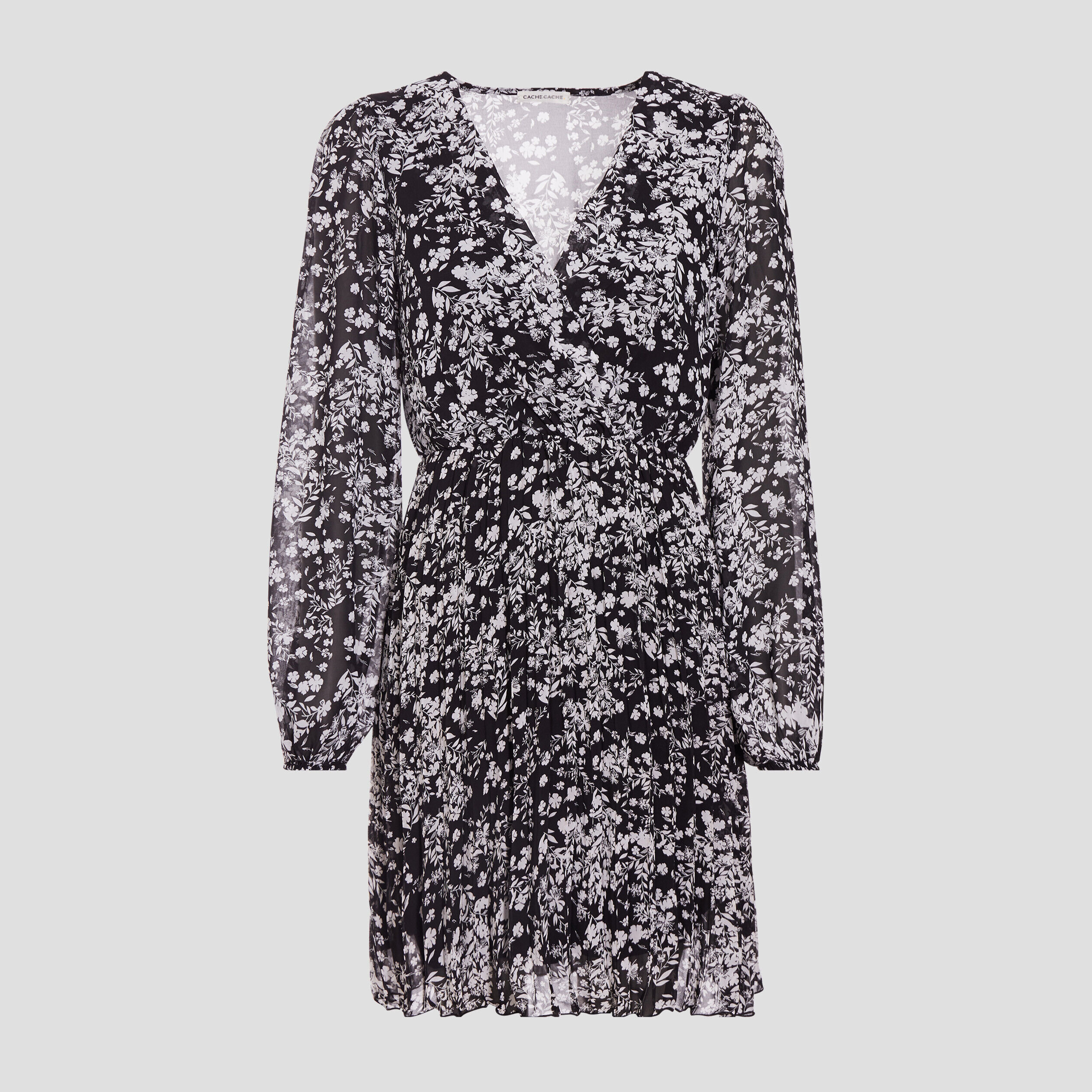 Robe évasée manches longues noir femme | Cache Cache