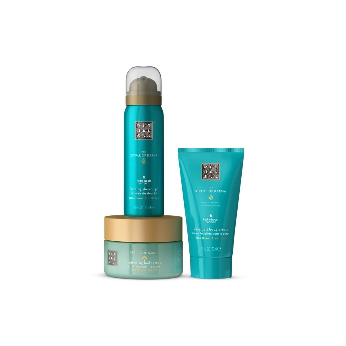 Set de probă Ritualul Karmei Karma 2025 - Față și corp, Baie și duș, Exfoliant, Seturi cremă de corp