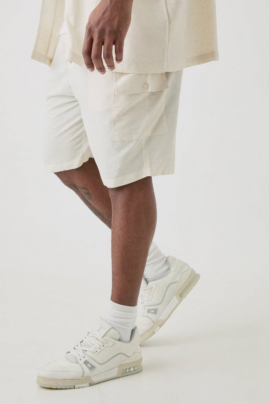 Plus lockere Leinen-Cargoshorts mit elastischem Bund