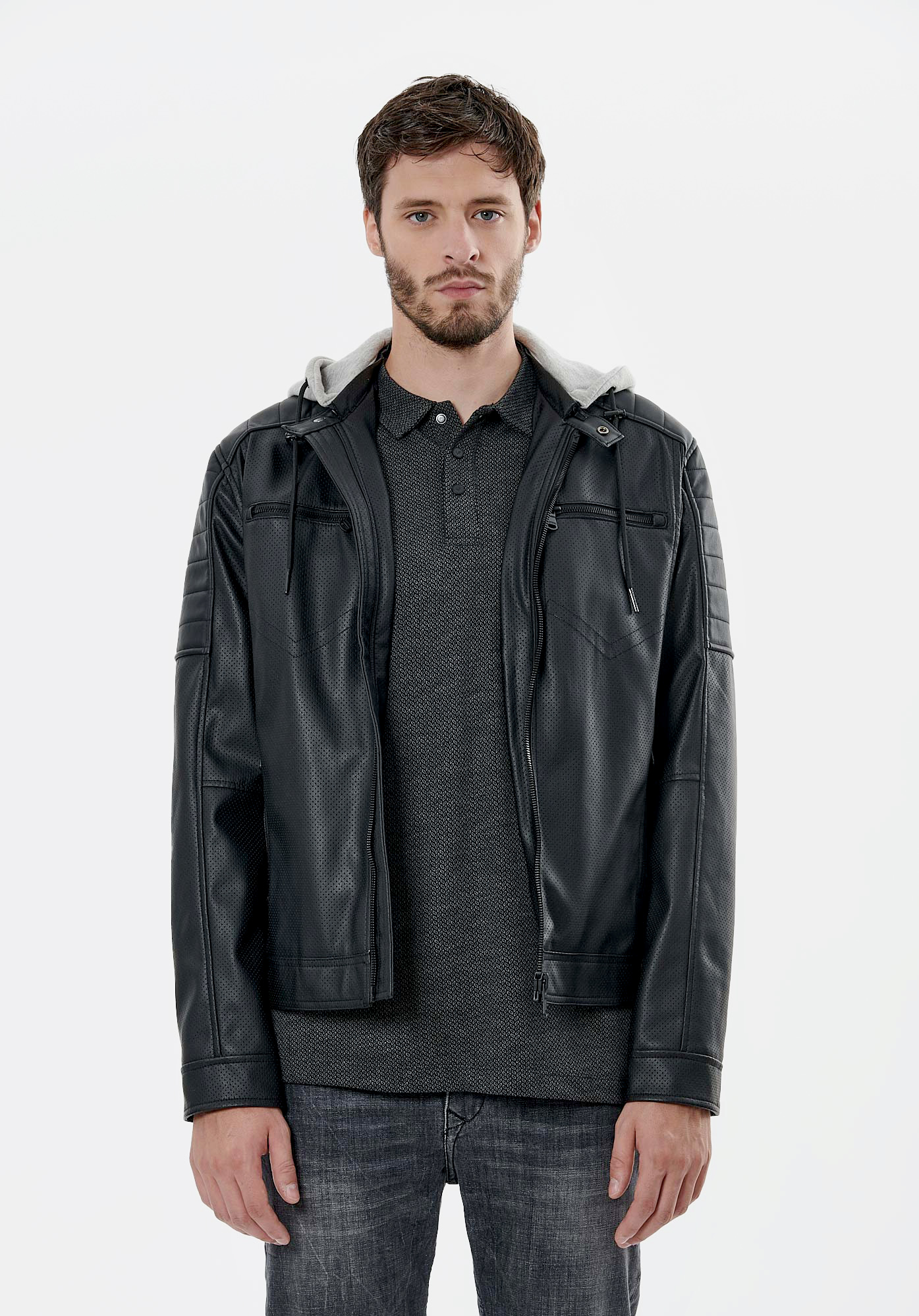 VASKA  Veste en simili cuir noir homme