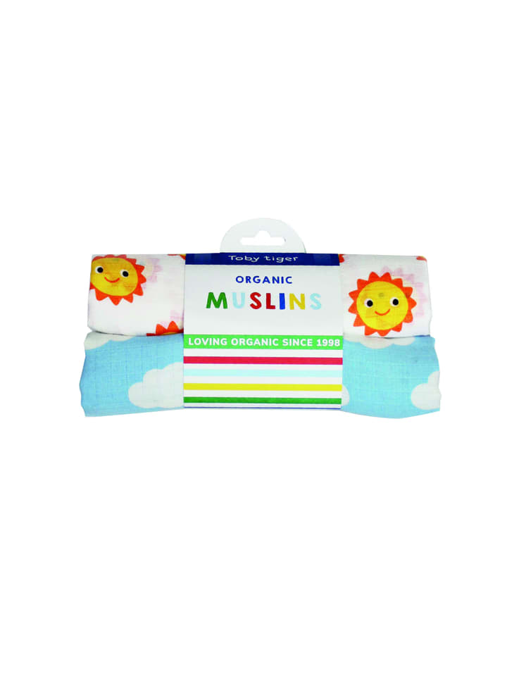 Toby Tiger Mulltücher im Doppelpack mit Sonne und Wolken Print in blau günstig kaufen 0