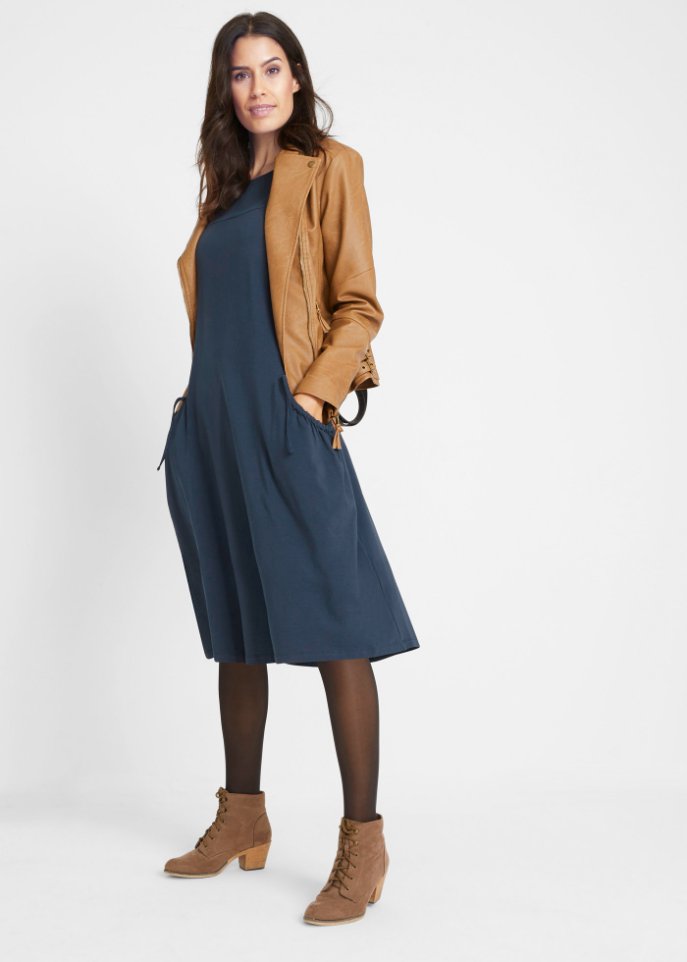 Oversize-Baumwoll-Kleid mit Taschen, knieumspielend