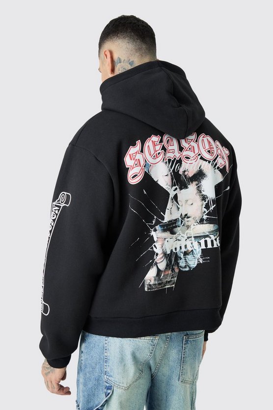 Kastiger Hoodie mit Renaissance-Print