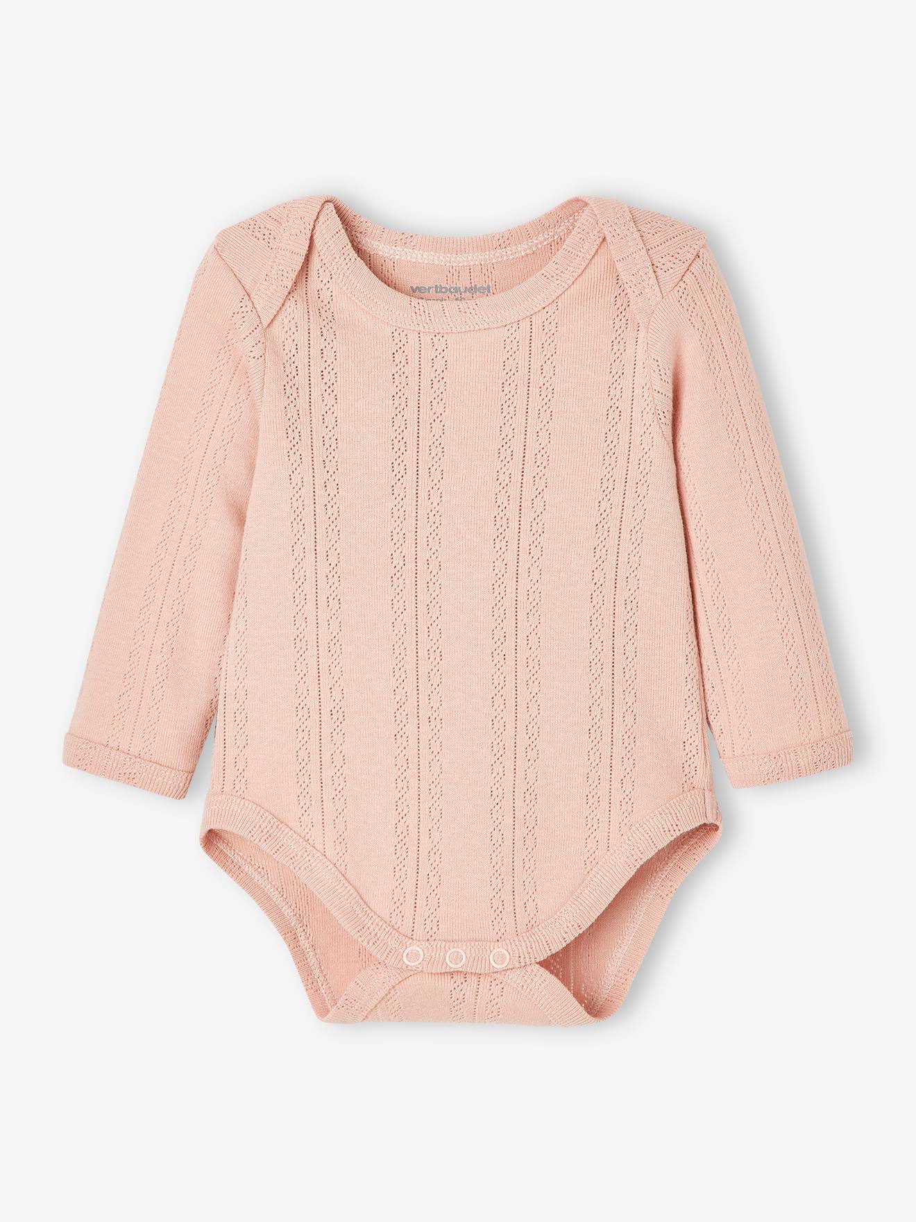 Lot de 2 bodies manches longues bébé en maille pointelle lot rose blush