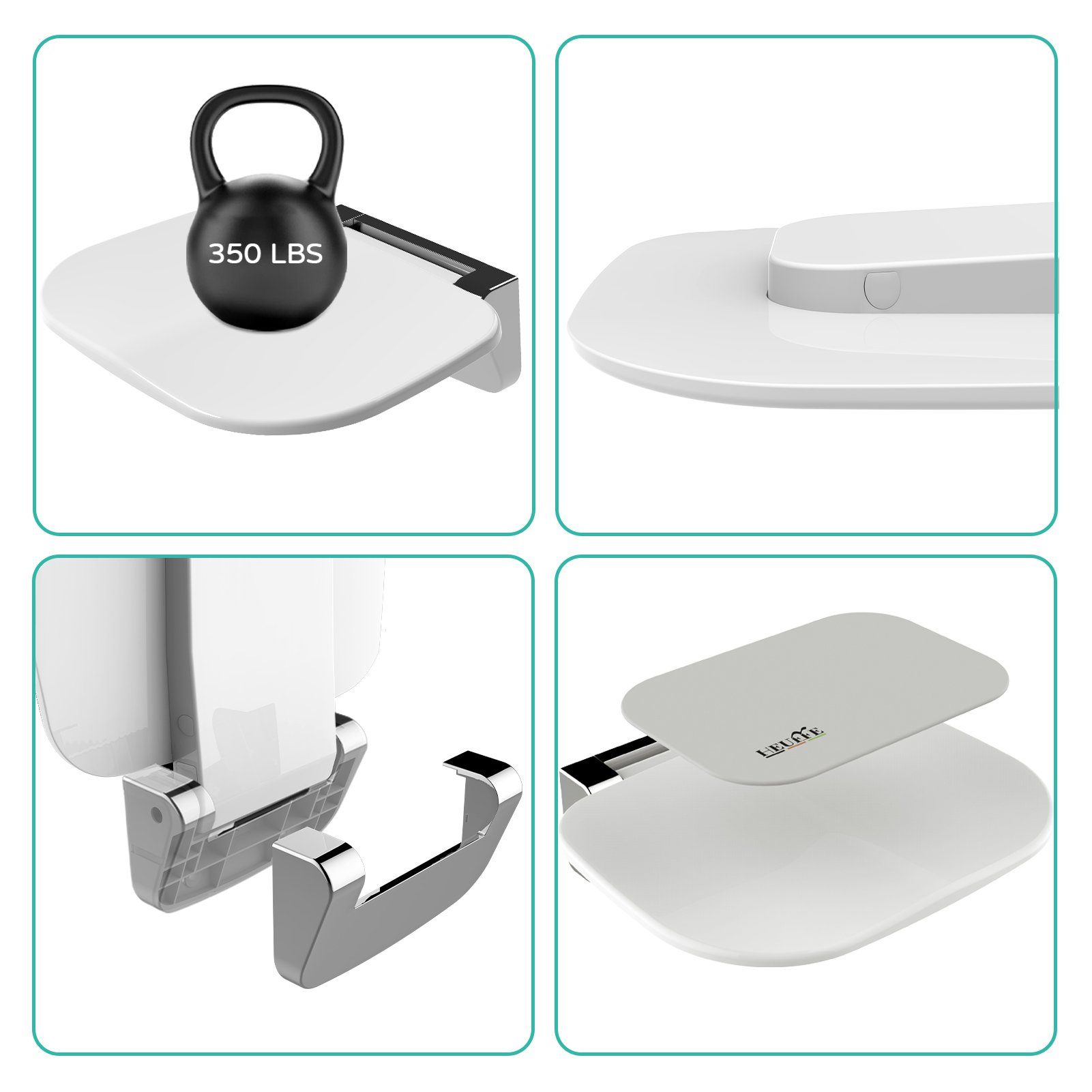 HEUFFE Duschklappsitz zur wandmontage, für Senioren & Kinder, klappbar, rechteckig, schwarz, belastbar bis 200,00 kg, modern, gebogenes Design, mit Anti-Rutsch-Polster, EUIPO-zertifiziert