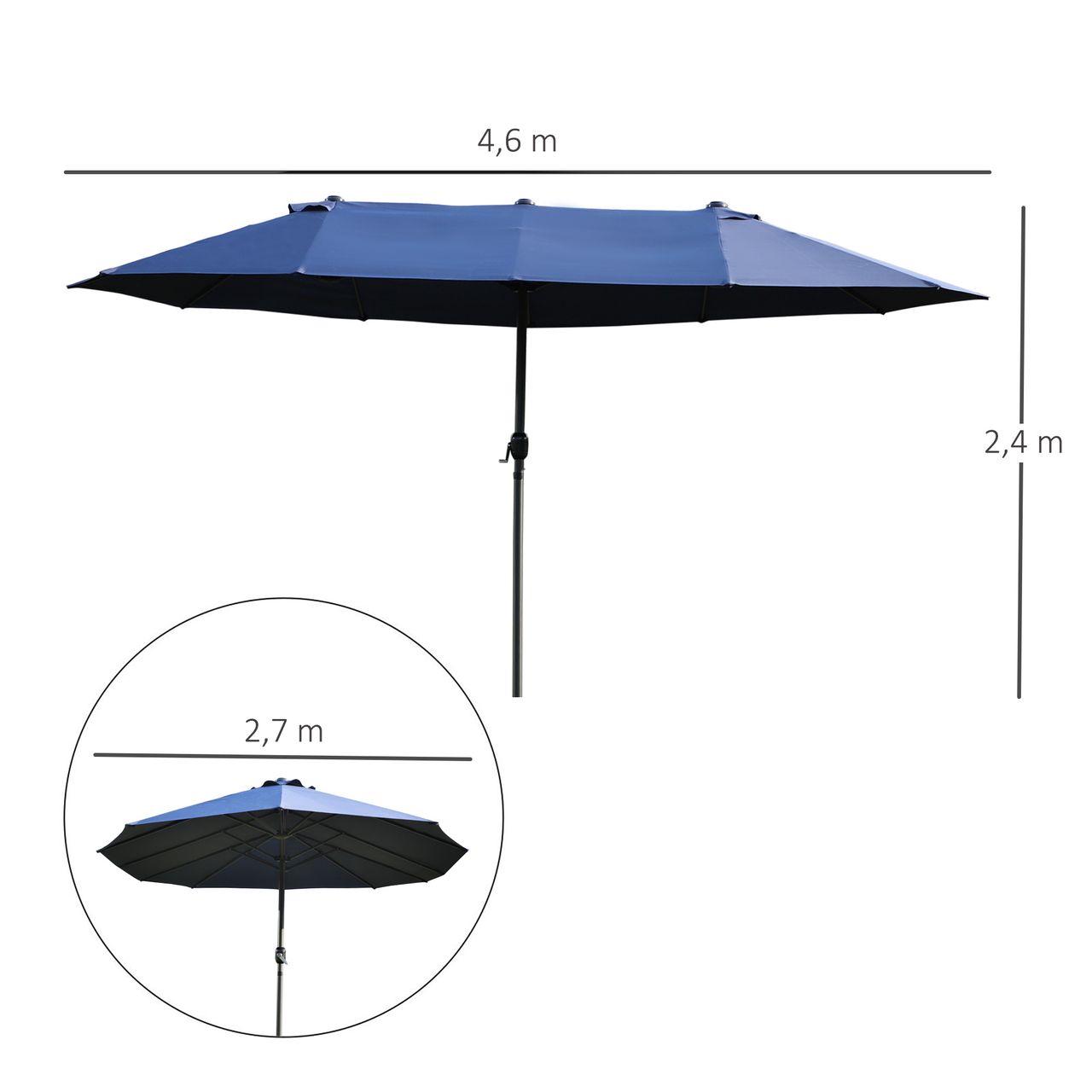 Outsunny Doppelsonnenschirm Gartenschirm Marktschirm mit Handkurbel 460 x 270 cm