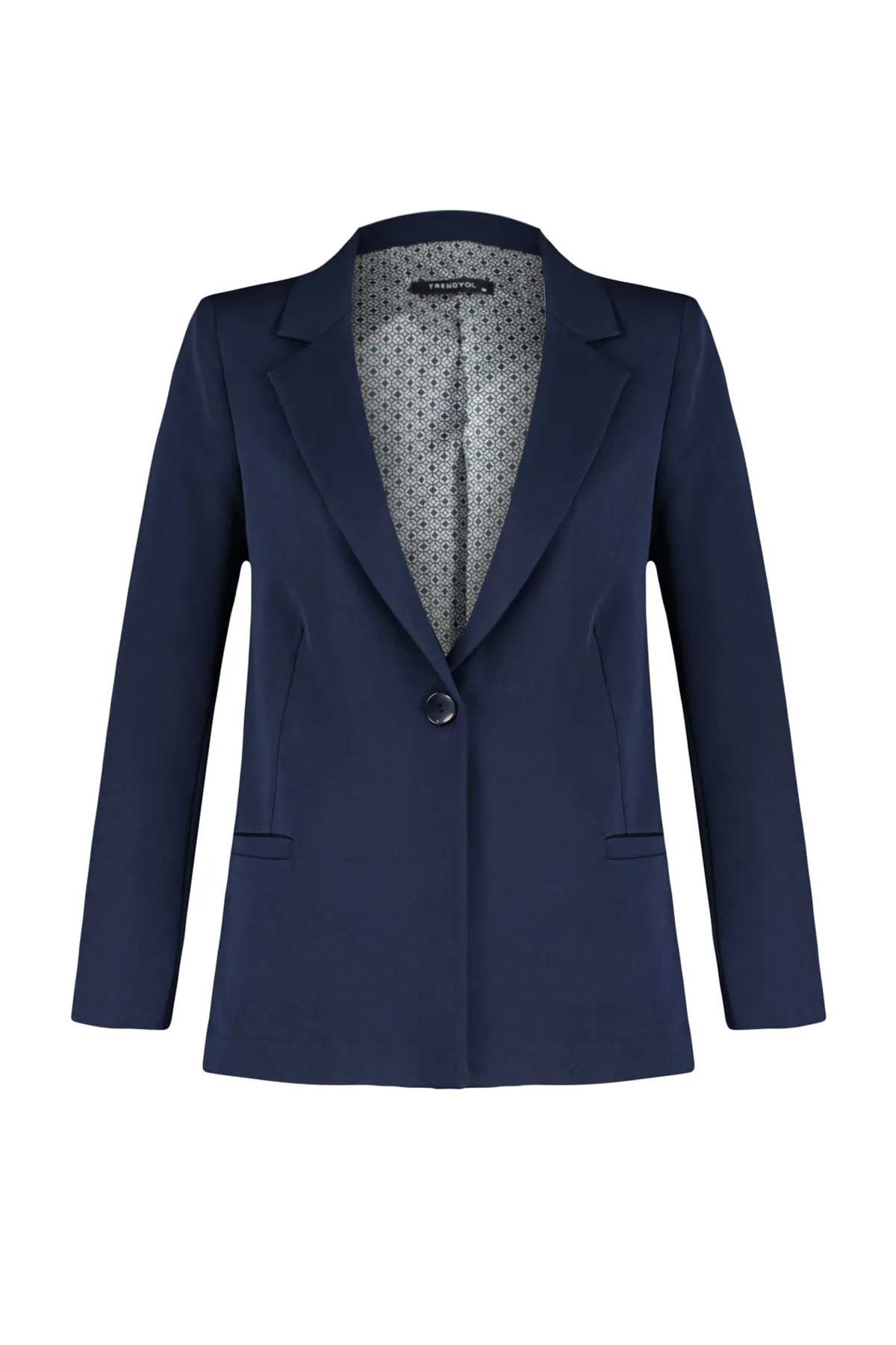Trendyol Collection  Marineblaue Blazerjacke mit normalem Futter und detailliertem Webmuster TWOAW20CE0316