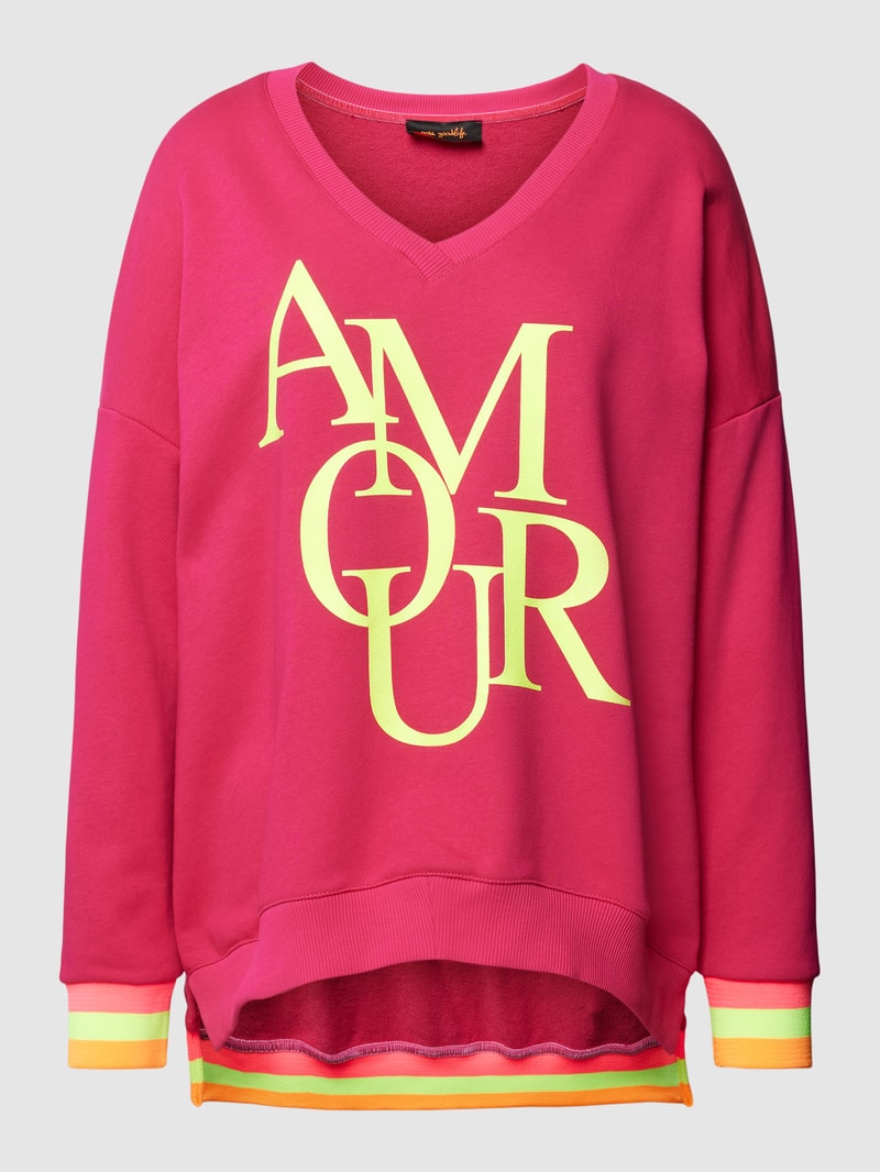 Sweatshirt mit Statement-Print in fuchsia