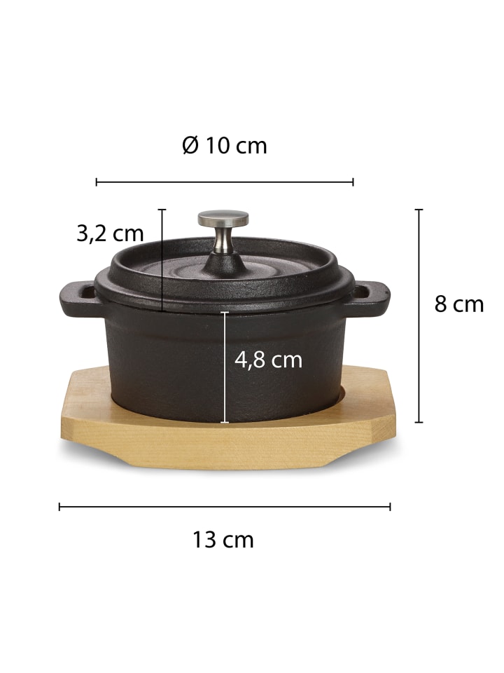 Echtwerk 2 tlg. Set Mini-Kochtopf mit Servierbrett 200 ml in Schwarz günstig kaufen