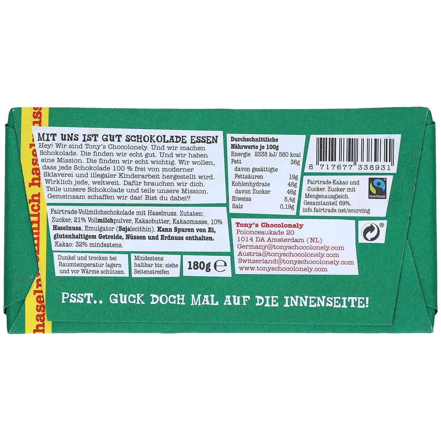 Tony's Chocolonely Vollmilchschokolade Haselnuss 180g