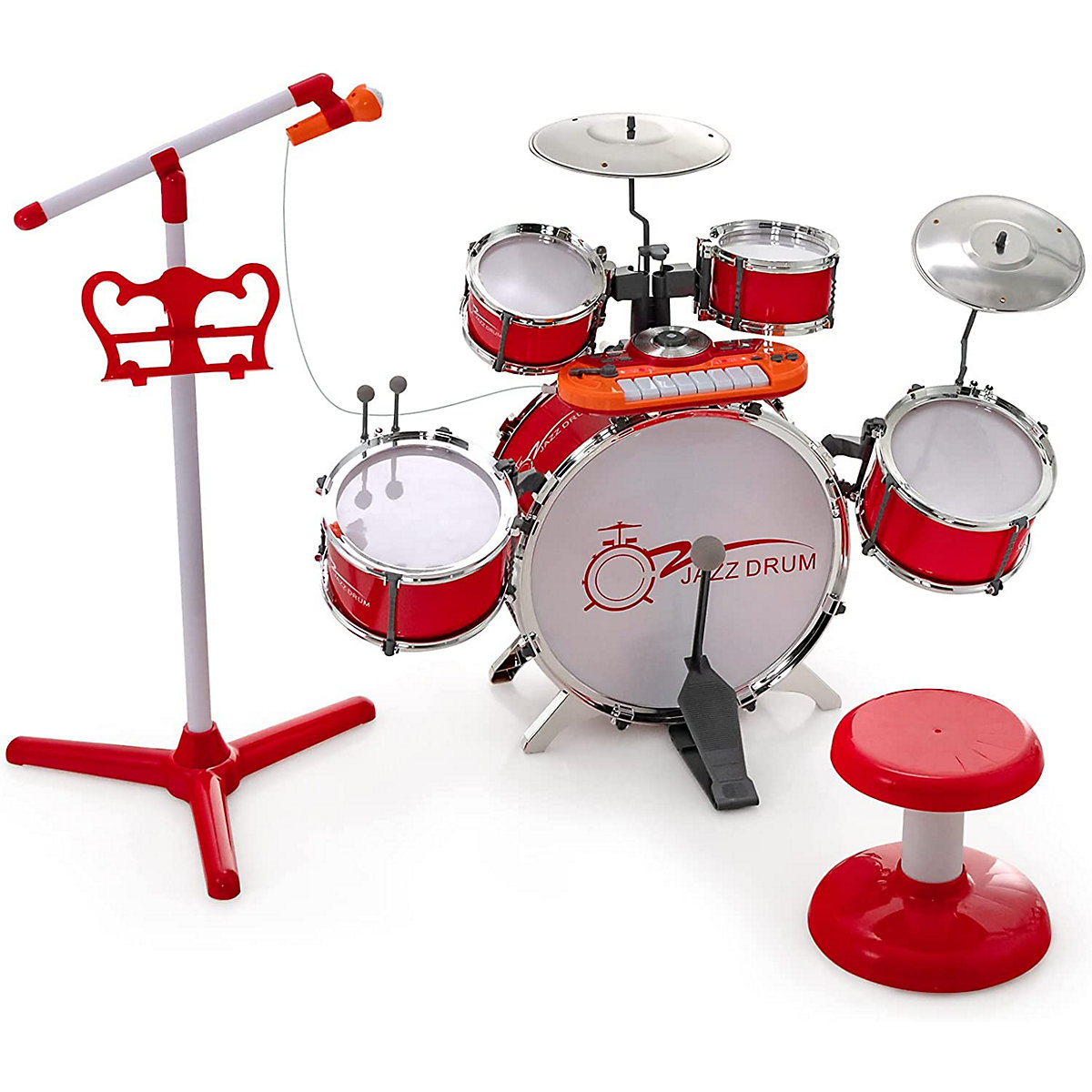 Schlagzeug mit Keyboard & 5 Trommeln & Hocker