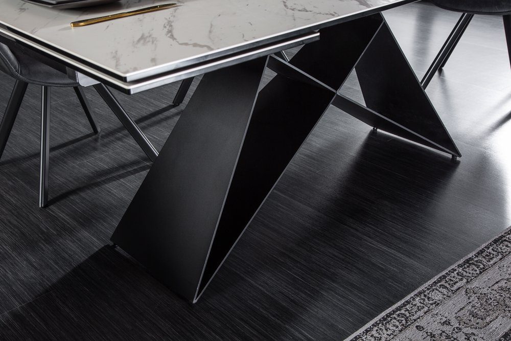 riess-ambiente Esstisch PROMETHEUS 180-220-260cm weiß-grau / dunkelgrau · bis 12 Personen (Einzelartikel, 1-St), Keramik · Glas · Metall · ausziehbar · Marmor-Design · Industrial