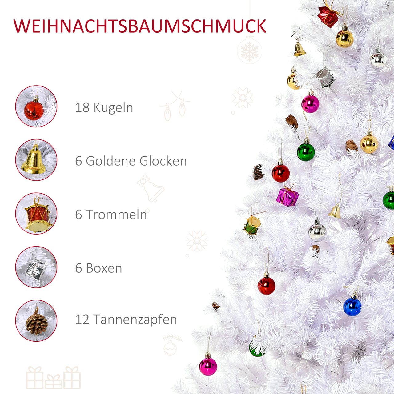 HOMCOM Tannenbaum Weihnachtsbaum Christbaum 150 / 180cm 680 Spitze inkl. Deko