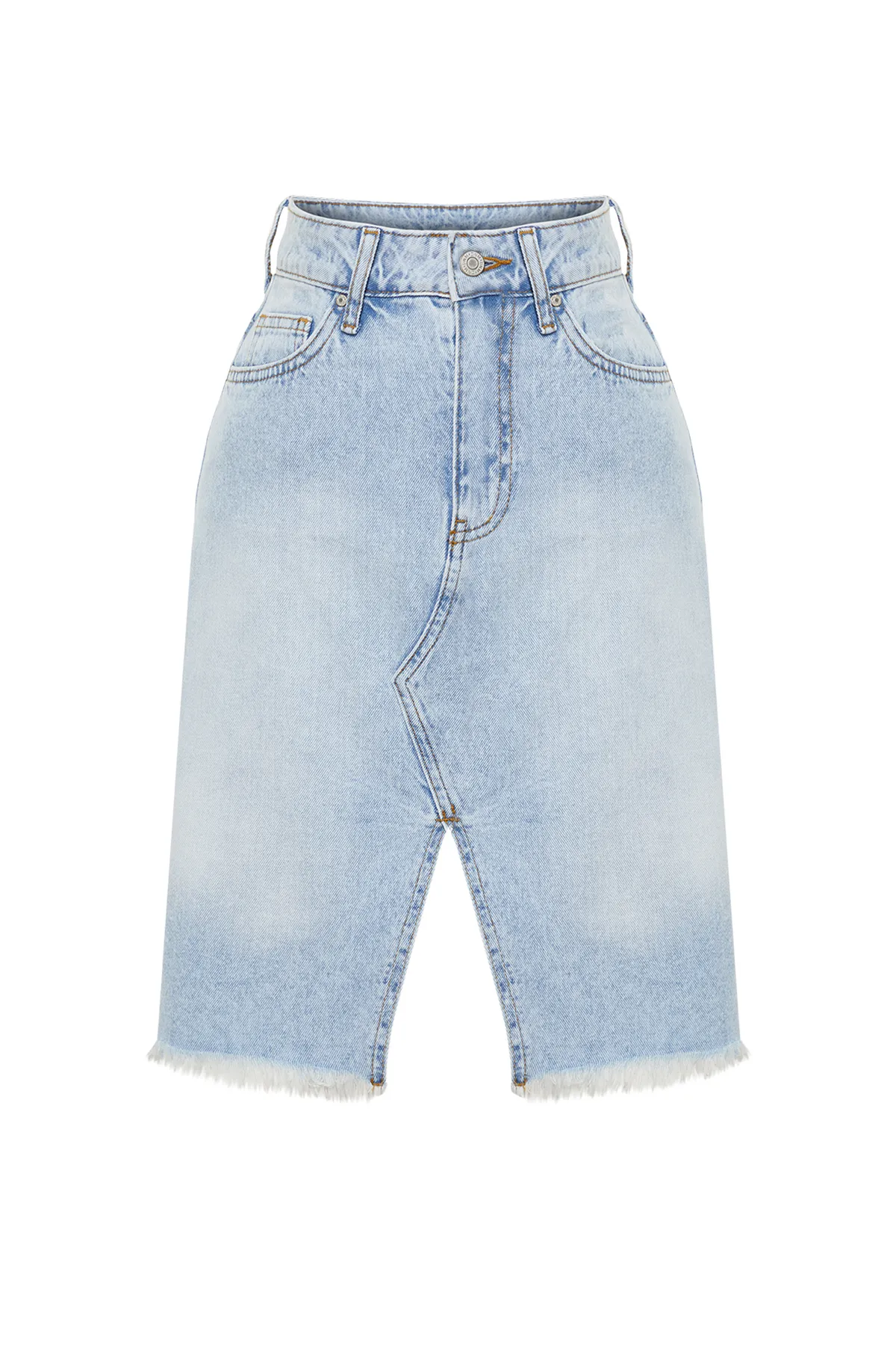 Trendyol Collection  Blauer Jeansrock mit Nähten und detaillierten Details TWOSS24ET00094