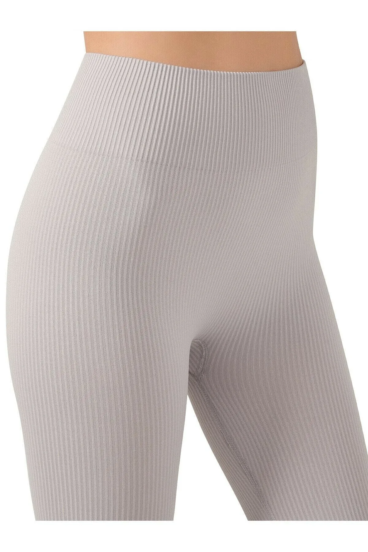 LOS OJOS  Graue, nahtlose, gerippte Fitness-Leggings mit hoher Taille für Damen