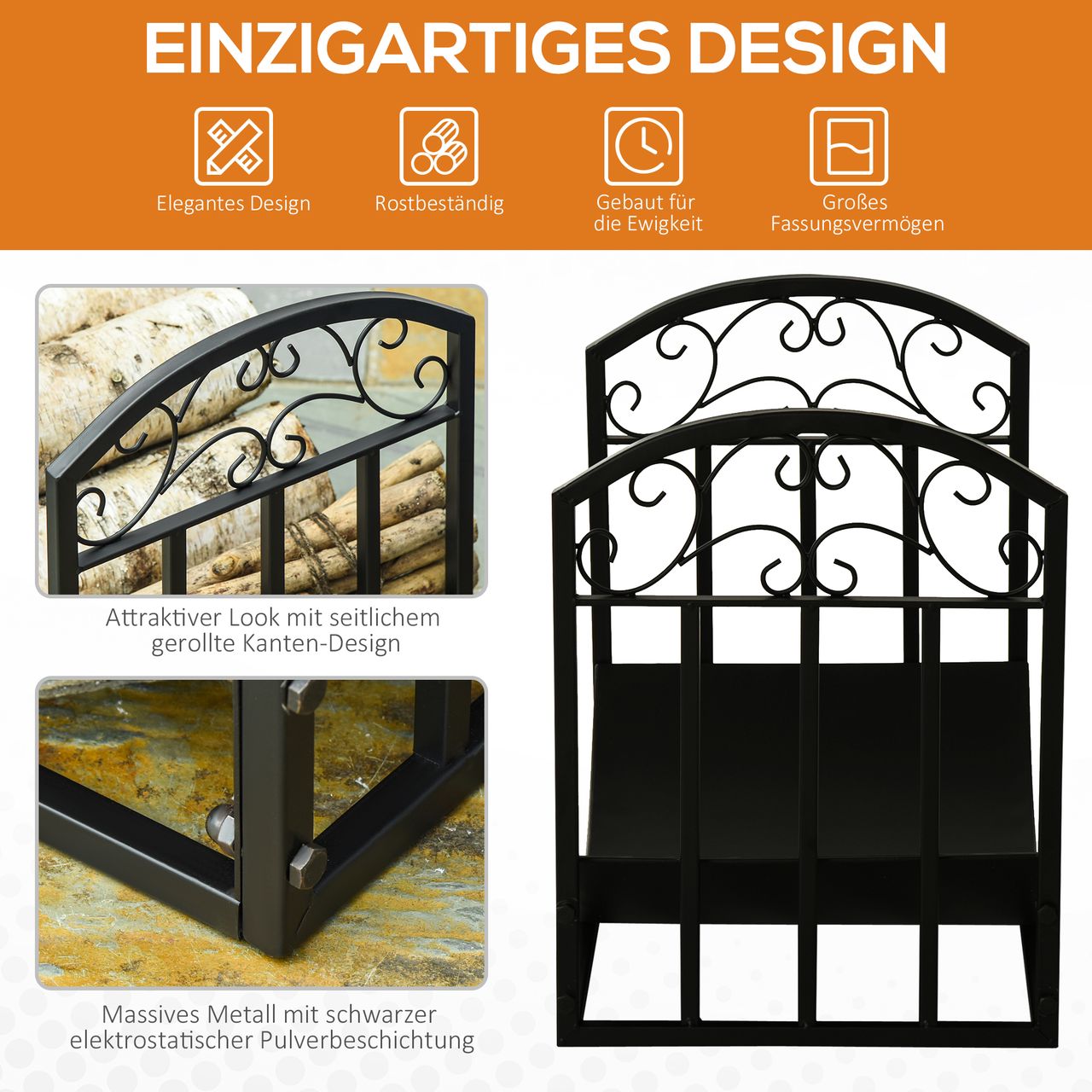 Outsunny Kaminholzregal Kaminholzständer Brennholzregal 60 kg belastbar Metall