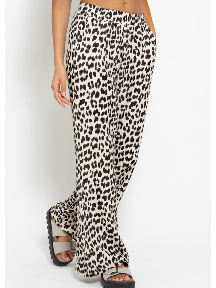 SASSYCLASSY Musselin Pants mit weitem Bein in Leo-Print in hellbeige I schwarz günstig kaufen