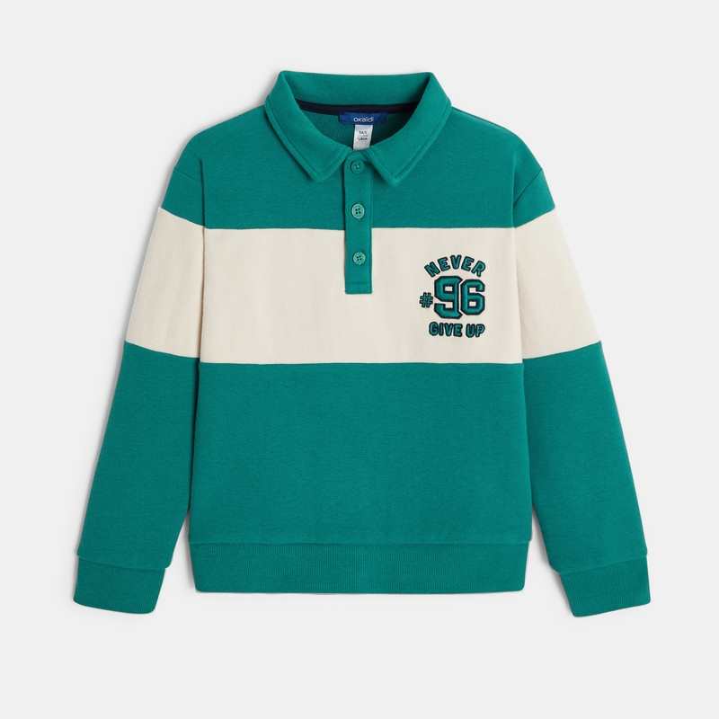 Sweat-shirt col polo vert garçon