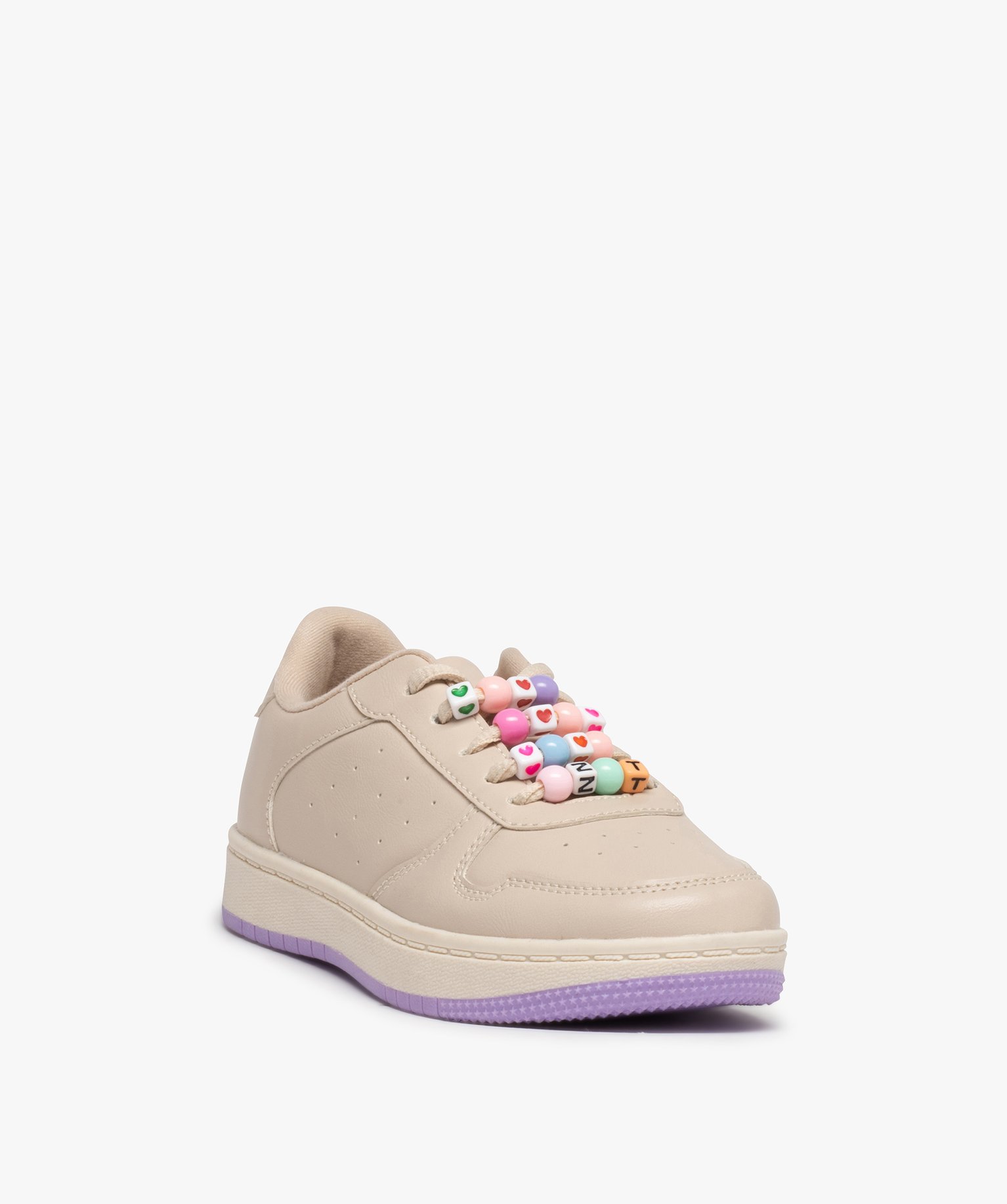 Baskets fille unies à lacets ornés de perles colorées blanc | GEMO