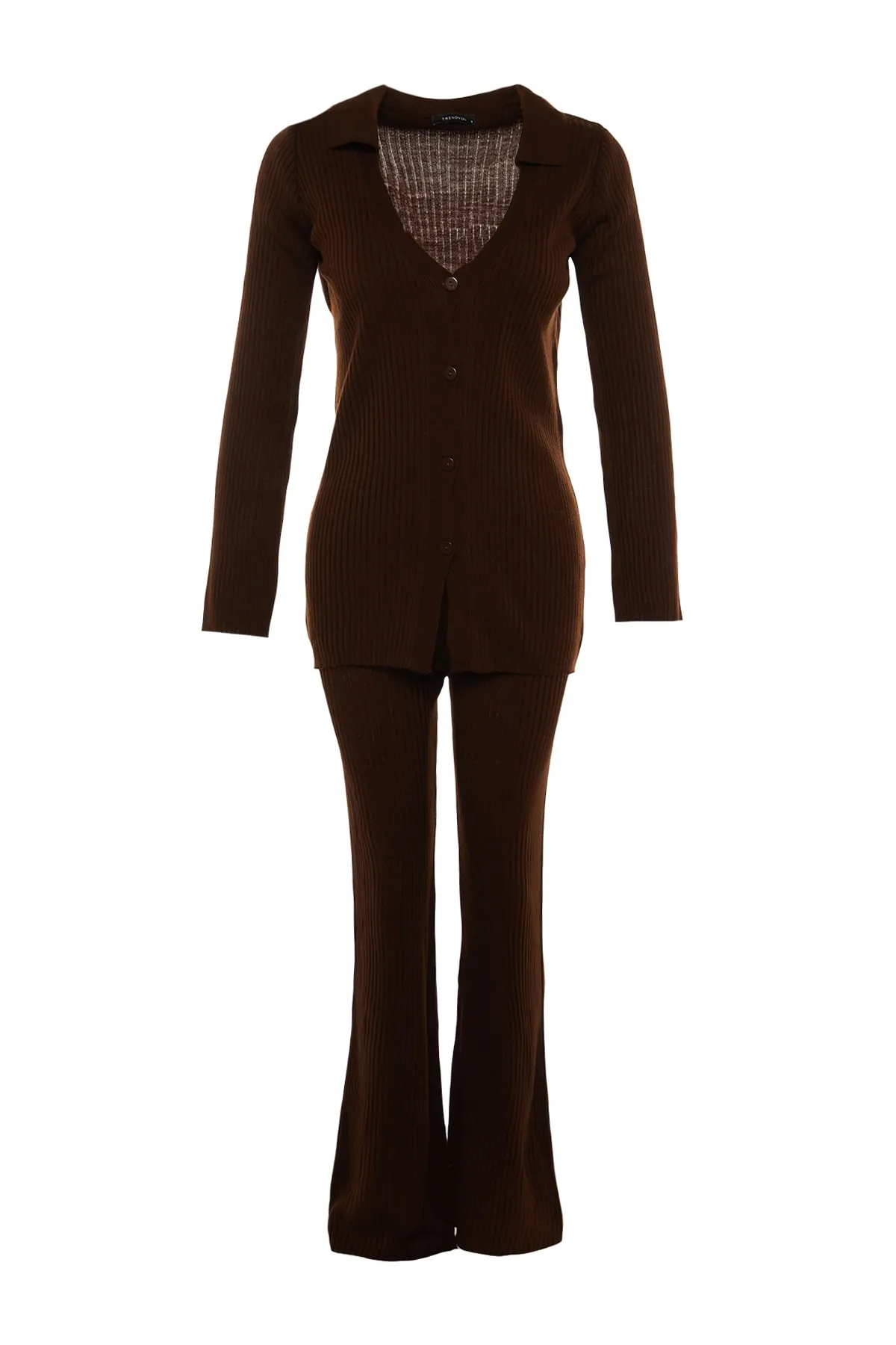 Trendyol Collection  Bitter Brown Basic Strickoberteil und -unterteil-Set mit Polokragen TWOAW23AU00007