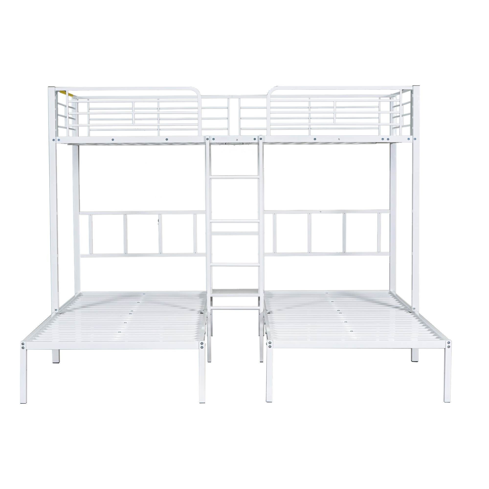 BlingBin Etagenbett Dreifaches Etagenbett mit Leiter und Schutzgitter (1er Set, 1-St., Dreierbett), Eisenbett mit Fallschutzgitter