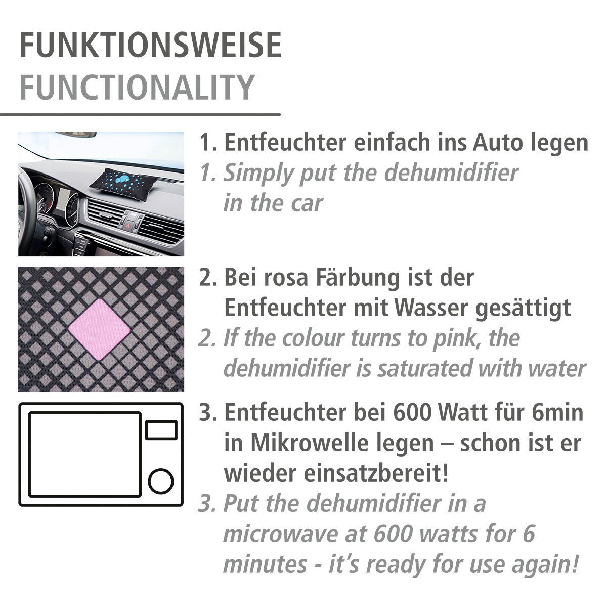WENKO Luftentfeuchter Auto-Entfeuchter, für 20 m³ Räume, mit Indikator, 2 Stk.