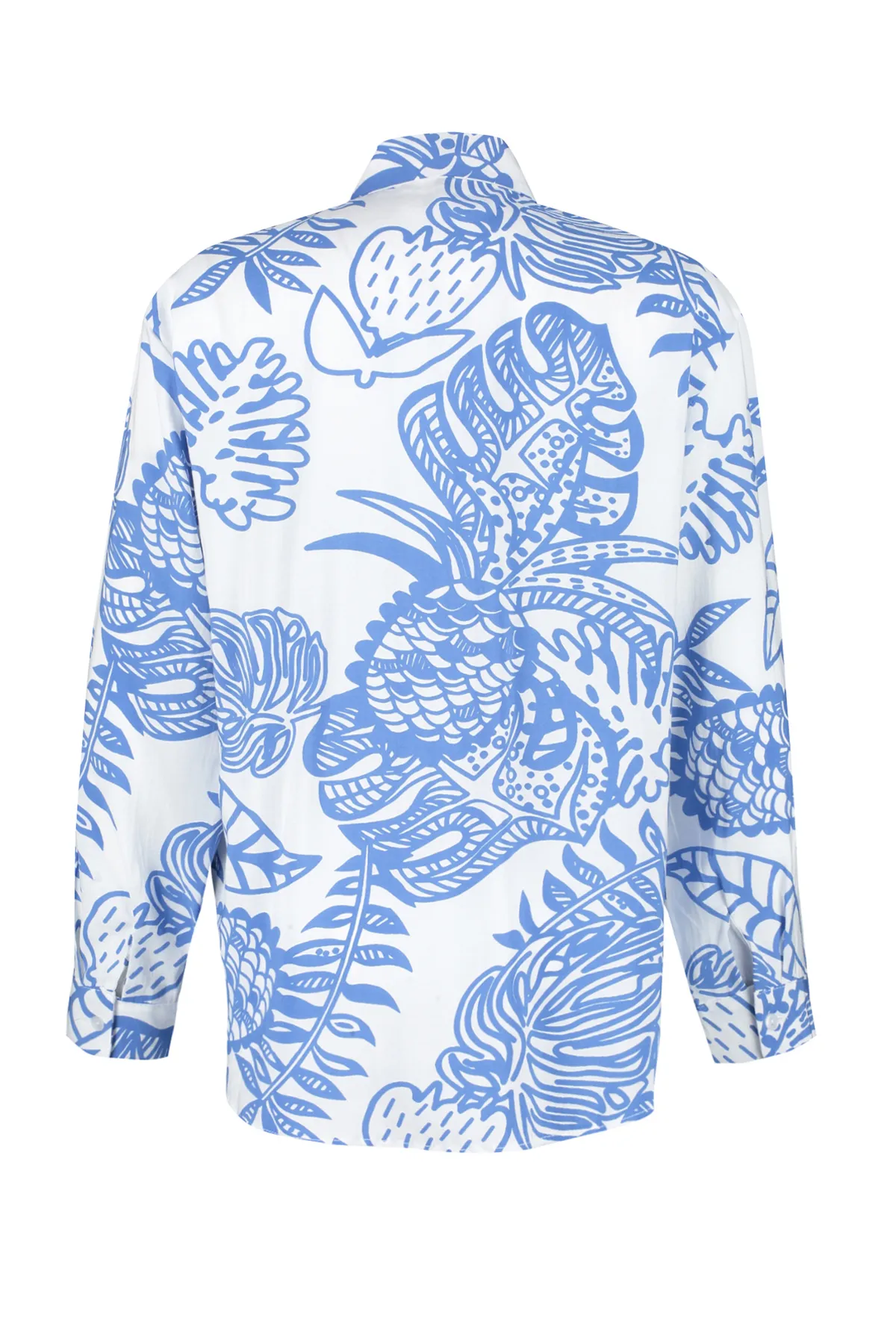 Trendyol Collection  Gemustertes, übergroßes/weites, gewebtes Hemd mit blauen Lilien-Stoff TWOSS24GO00096