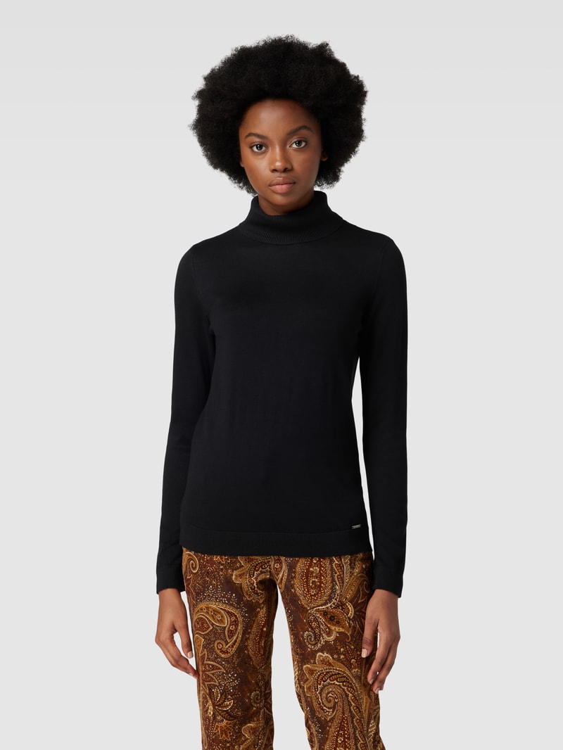 Rollkragenpullover in unifarbenem Design mit Label-Detail in schwarz